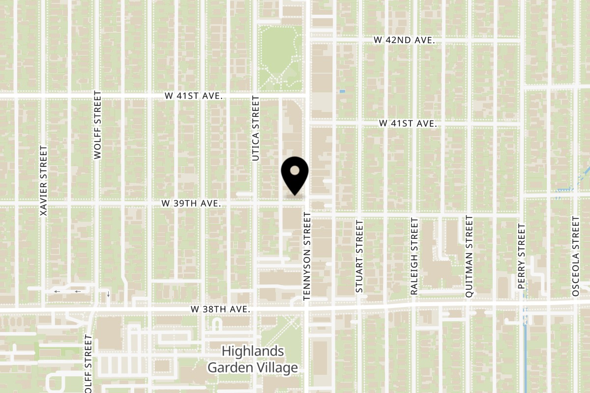 Map showing the location of Beau Thai - Tennyson on 3901 Tennyson St in Denver